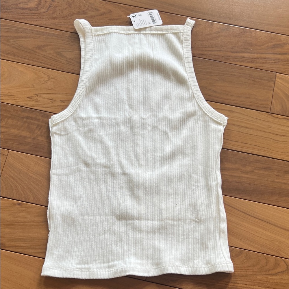 Free People Cream Ribbed Square Neck Tank Top | Size XS